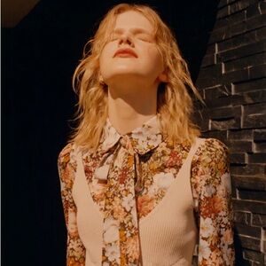 Floral 70s Blouse with Tie Detail